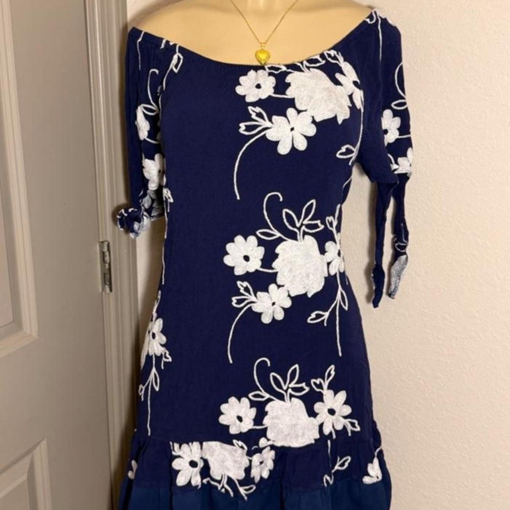 Simply irresistible Blue off shoulder dress with shoulder ties